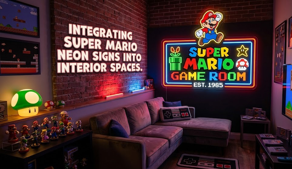 Integrating Super Mario Neon Signs into Interior Spaces